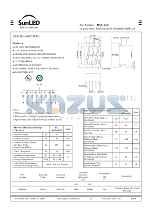 DVG14A datasheet - 14.2mm (0.56) SINGLE DIGIT NUMERIC DISPLAY