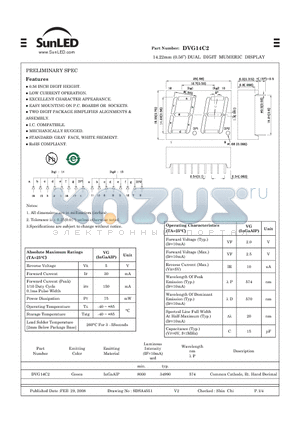 DVG14C2 datasheet - 14.22mm (0.56) DUAL DIGIT MUMERIC DISPLAY