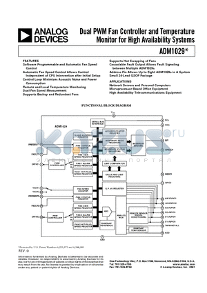 ADM1029 datasheet - Dual PWM Fan Controller and Temperature Monitor for High Availability Systems