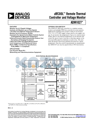 ADM1027 datasheet - dBCOOL-TM Remote Thermal Controller and Voltage Monitor