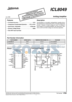 ICL8049 datasheet - Antilog Amplifier