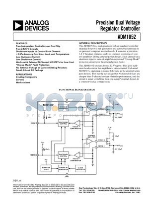 ADM1052 datasheet - Precision Dual Voltage Regulator Controller