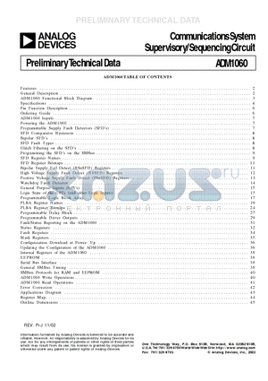 ADM1060 datasheet - Communications System Supervisory/Sequencing Circuit