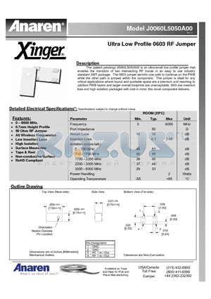 J0060L5050A00 datasheet - Ultra Low Profile 0603 RF Jumper