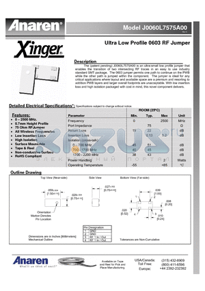 J0060L7575A00 datasheet - Ultra Low Profile 0603 RF Jumper