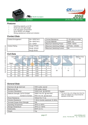 J0982AS3VDC.60 datasheet - CIT SWITCH