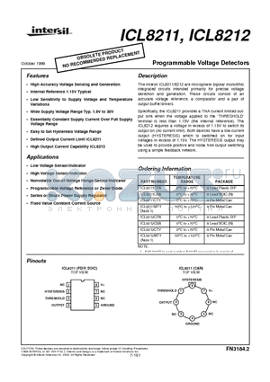 ICL8212CPA datasheet - Programmable Voltage Detectors
