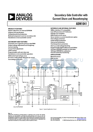 ADM1041ARQ-REEL datasheet - Secondary-Side Controller with Current Share and Housekeeping