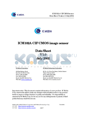 ICM-102ASA datasheet - ICM102A CIF CMOS image sensor