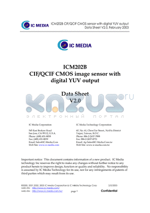 ICM-202BSA datasheet - CIF/QCIF CMOS image sensor with digital YUV output