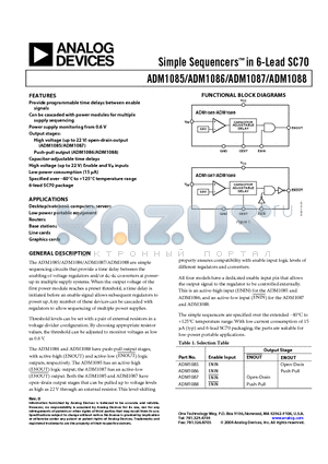 ADM1085AKS-REEL7 datasheet - Simple Sequencers in 6-Lead SC70