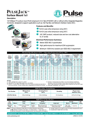 J0C-0005NL datasheet - PULSEJACKTM Surface Mount 1x1