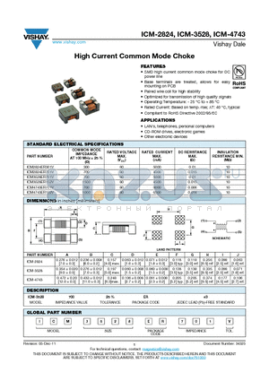 ICM-2824 datasheet - High Current Common Mode Choke