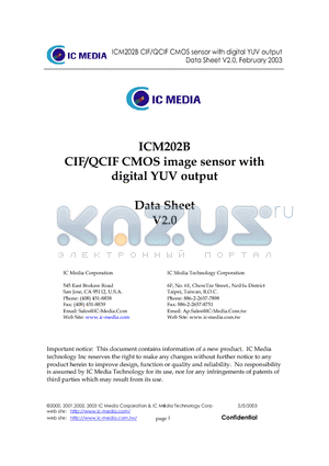 ICM202B datasheet - CIF/QCIF CMOS image sensor with digital YUV output