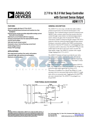 ADM1171-2AUJZ-RL7 datasheet - 2.7 V to 16.5 V Hot Swap Controller with Current Sense Output