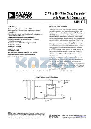 ADM1172-1AUJZ-RL7 datasheet - 2.7 V to 16.5 V Hot Swap Controller with Power-Fail Comparator