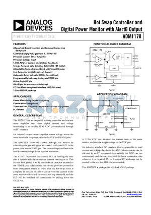 ADM1178-1ARMZ-R7 datasheet - Hot Swap Controller and Digital Power Monitor with AlertB Output