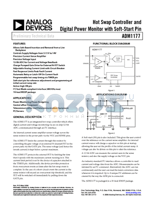 ADM1177-1ARMZ-R7 datasheet - Hot Swap Controller and Digital Power Monitor with Soft-Start Pin