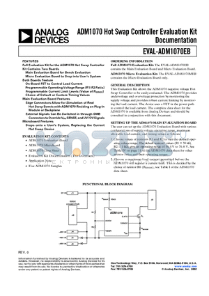 ADM1070EB datasheet - ADM1070 Hot Swap Controller Evaluation Kit Documentation