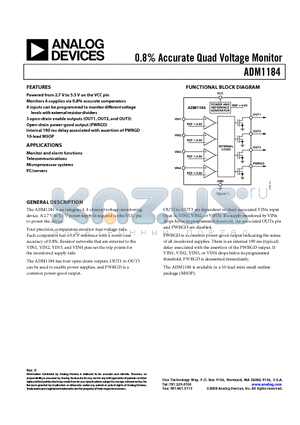 ADM1184 datasheet - 0.8% Accurate Quad Voltage Monitor