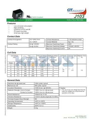 J1031A5VDC.20S datasheet - CIT SWITCH