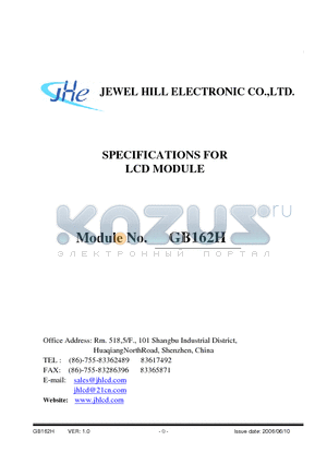 GB162HHGAANUB-V00 datasheet - SPECIFICATIONS FOR LCD MODULE