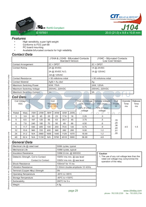 J104A2C5VDC datasheet - CIT SWITCH