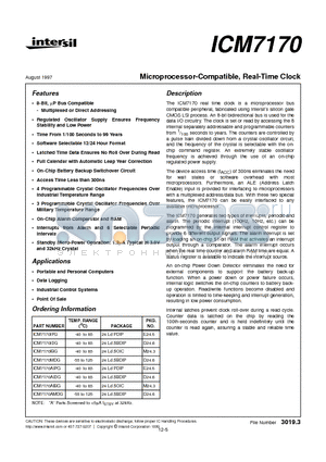 ICM7170 datasheet - Microprocessor-Compatible, Real-Time Clock