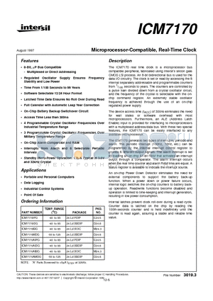 ICM7170MDG datasheet - Microprocessor-Compatible, Real-Time Clock