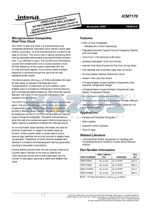 ICM7170AIBG datasheet - Microprocessor-Compatible, Real-Time^lock