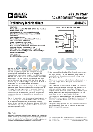 ADM1486 datasheet - 5 V Low Power RS-485 PROFIBUS Transceiver