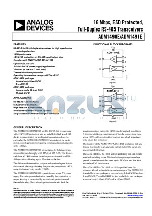 ADM1490EBRMZ datasheet - 16 Mbps, ESD Protected, Full-Duplex RS-485 Transceivers