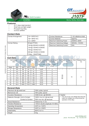 J107F1AS125VDC datasheet - CIT SWITCH