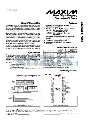 ICM7211AM datasheet - Four Digit Display Decoder/Drivers