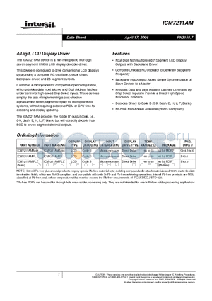 ICM7211AM datasheet - 4-Digit, LCD Display Driver