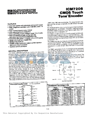 ICM7206C/D datasheet - CMOS Touch Tone Encoder