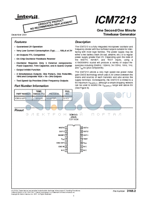 ICM7213IPD datasheet - One Second/One Minute Timebase Generator