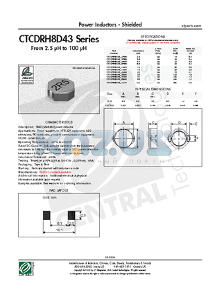 CTCDRH8D43-100N datasheet - Power Inductors - Shielded