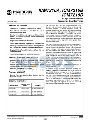 ICM7216A datasheet - 8-Digit Multi-Function Frequency Counter/Timer
