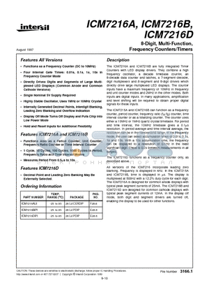 ICM7216BLPL datasheet - 8-Digit, Multi-Function, Frequency Counters/Timers