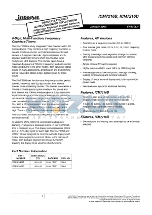 ICM7216BLPL datasheet - 8-Digit, Multi-Function, Frequency Counters/Timers