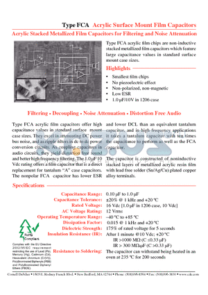 FCA1206C334M-H2 datasheet - Acrylic Surface Mount Film Capacitors