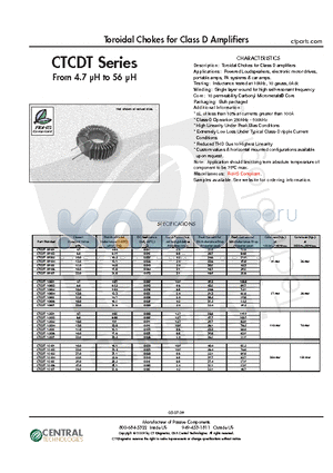 CTCDT-15403 datasheet - Toroidal Chokes for Class D Amplifiers