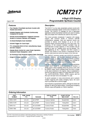 ICM7217CIPL datasheet - 4-Digit LED Display, Programmable Up/Down Counter