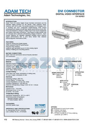 DVIST241 datasheet - DVI CONNECTOR DIGITAL VIDEO INTERFACE