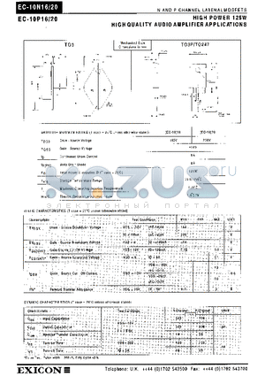 EC-10P16 datasheet - HIGH POWER 125W HIGH QUALITY AUDIO AMPLIFIER APPLICATIONS