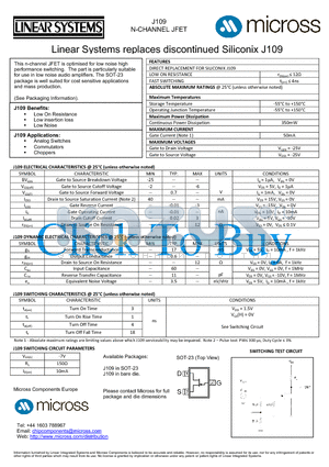 J109_SOT-23 datasheet - N-CHANNEL JFET