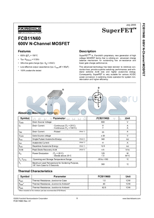 FCB11N60 datasheet - 600V N-Channel MOSFET