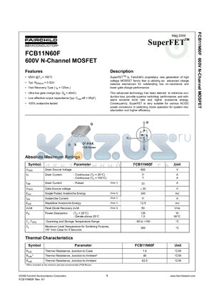 FCB11N60F datasheet - 600V N-Channel MOSFET