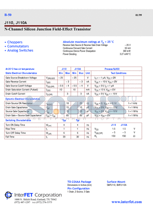 J110A datasheet - N-Channel Silicon Junction Field-Effect Transistor